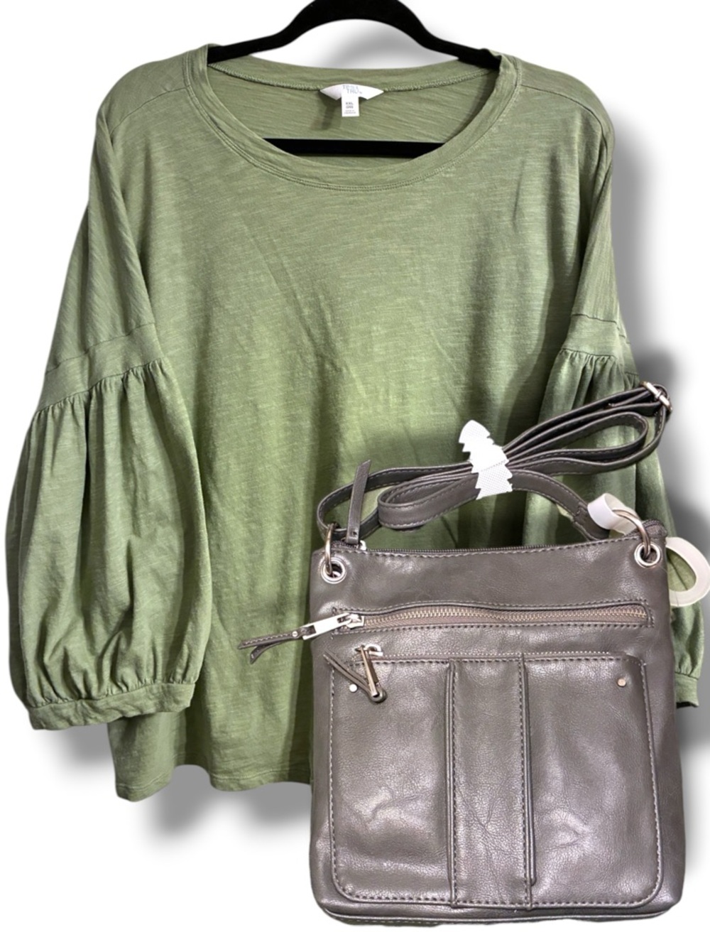 🩶💚 Time & Tru Top XXL + Gray Crossbody Bag (NWT) Bundle Casual Outfit